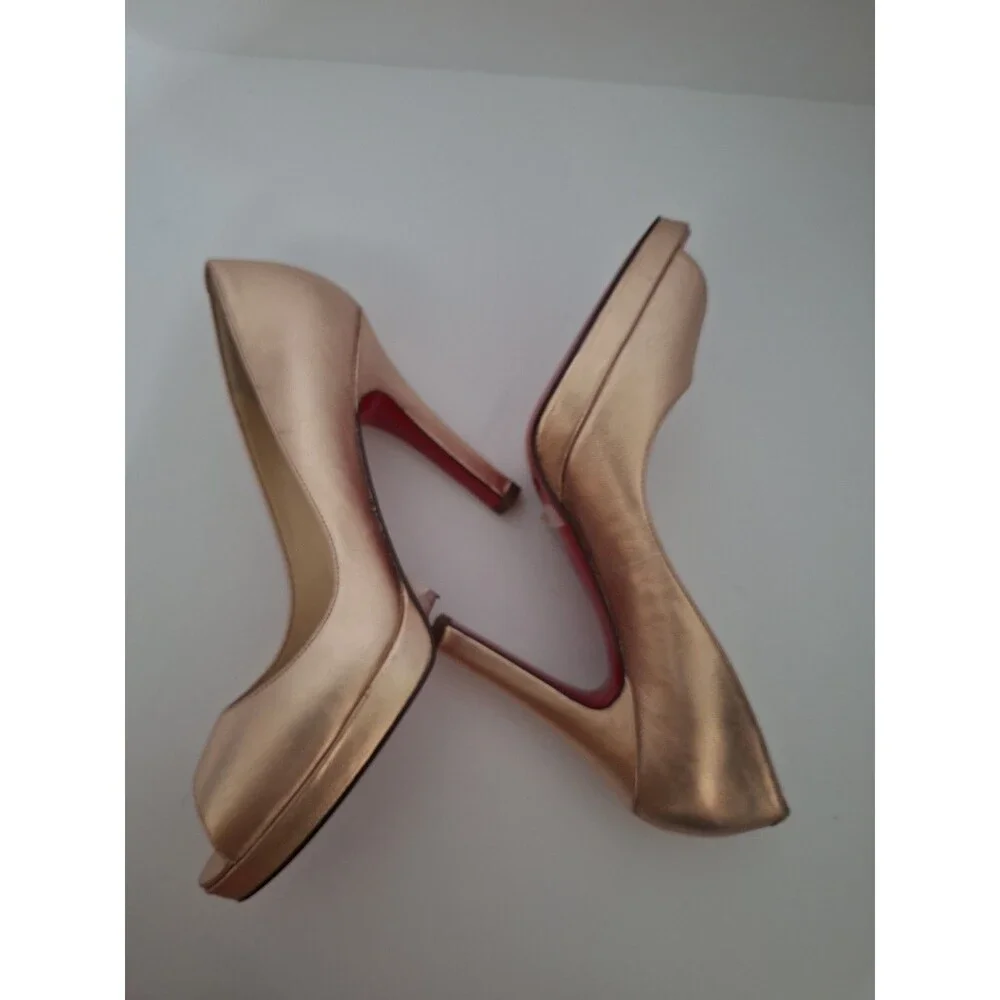 Oh! Deer! Vintage Leather Peep Toe Heels Women Sz 10 M Gold Platform Red Bottoms